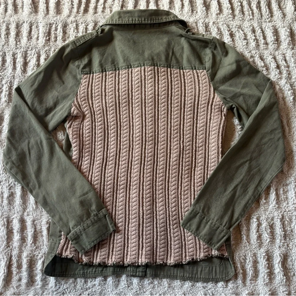 BKE Olive Green Utility Jacket Military Style Zip Pocket Snap Front Medium